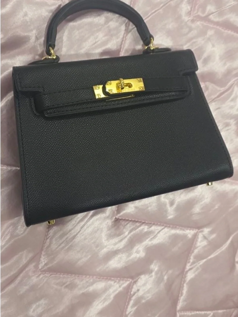 Classic Black Top-Handle Leather Bag with Gold Hardware